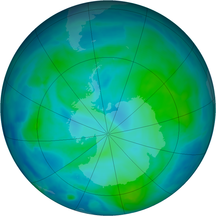 Antarctic ozone map for 10 February 2014